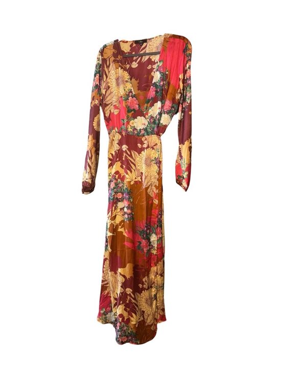 Lulus Dresses & Skirts - Lulus Put On a Smile Burgundy Floral Satin Wrap Maxi Dress Size XL Long Sleeve